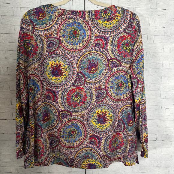 Talbots blouse bohemian hippie bold colorful print deep him side slits plus size - Picture 2 of 9